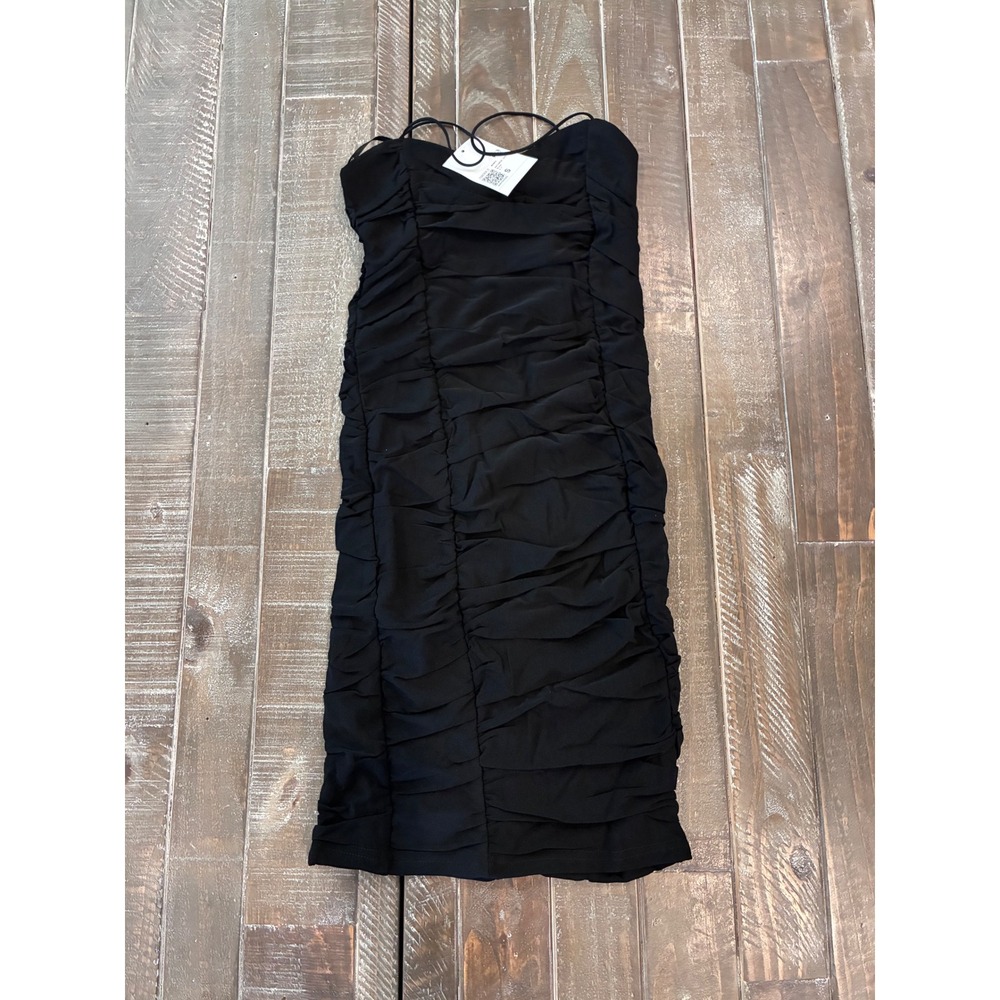 Forever 21 Womens Black Ruched Bodycon Mini Dress Spaghetti‎ Strap Small NWT